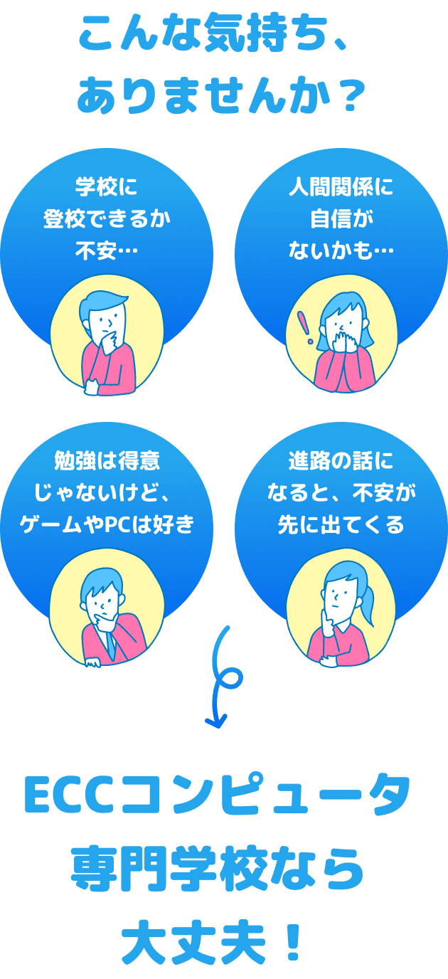 こんな気持ち、ありませんか？ECCコンピュータ専門学校なら大丈夫！